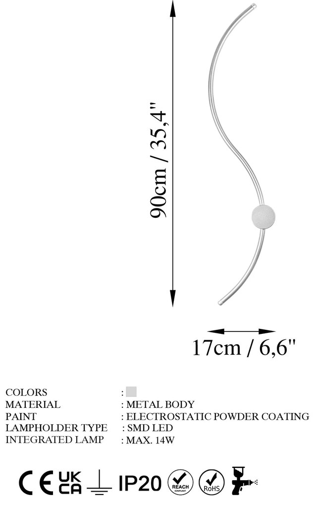 Aplique de Parede Uyan – Cromado – 90x17x10 cm