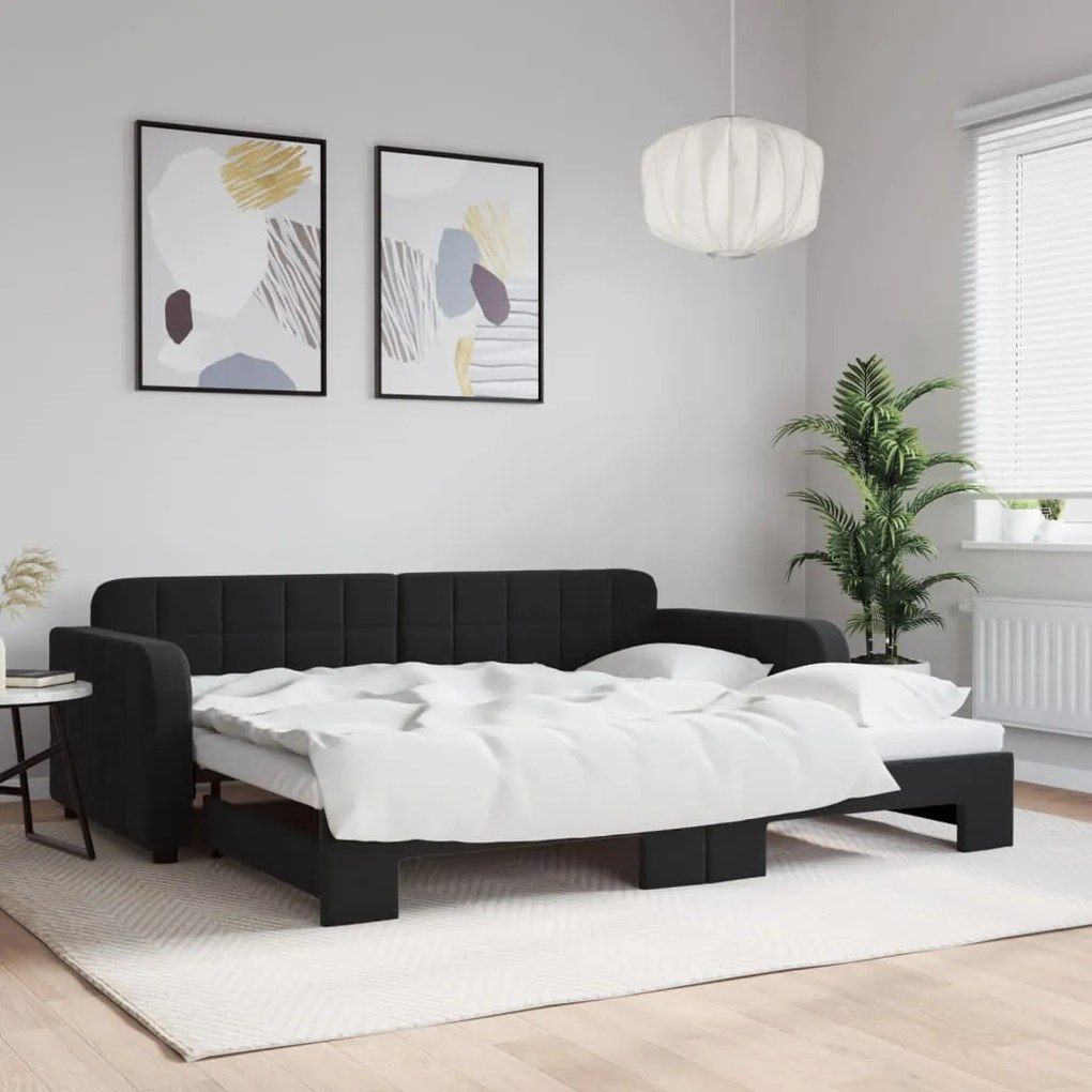 Sofá-cama com gavetão 90x190 cm veludo preto