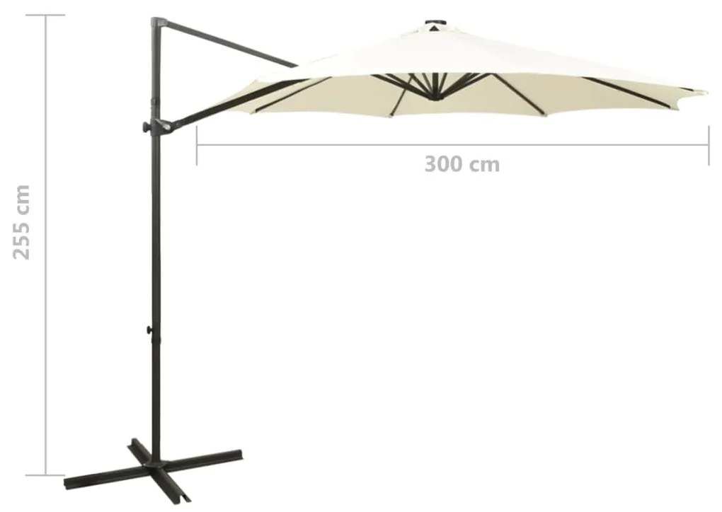 Guarda-sol jardim cantilever c/ poste e luzes LED 300 cm areia