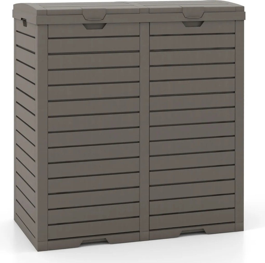 Caixote do lixo exterior 118 L x 2 com tampa dupla impermeável Alça para jardim Pátio Terraço Cozinha Castanho
