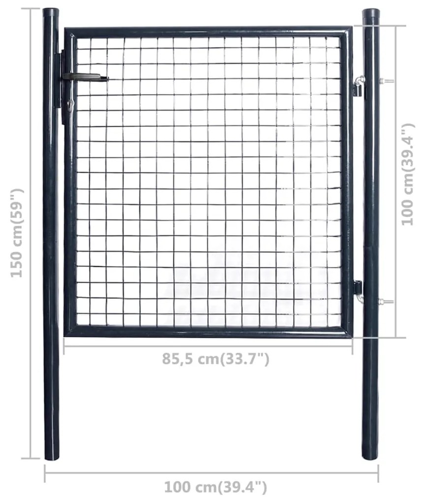 Portão de jardim em rede aço galvanizado 85,5x100 cm cinzento