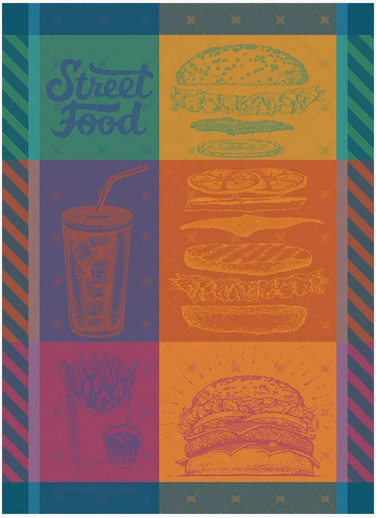 Panos de cozinha jacquard Street Food Usa Gourmand, conjunto de 4