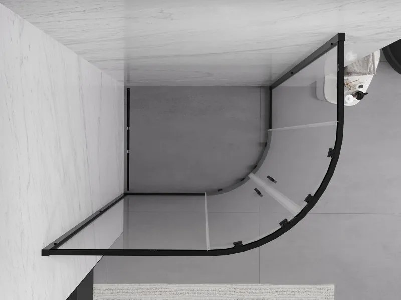 Mexen Exo-S Duo cabine de duche semicircular assimétrica de correr 90 x 80 cm, transparente, preta - 8132-090-080-70-00