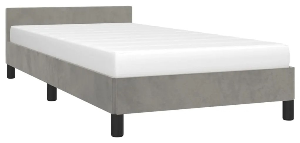 Estrutura de cama c/ cabeceira 90x190 cm veludo cinzento-claro