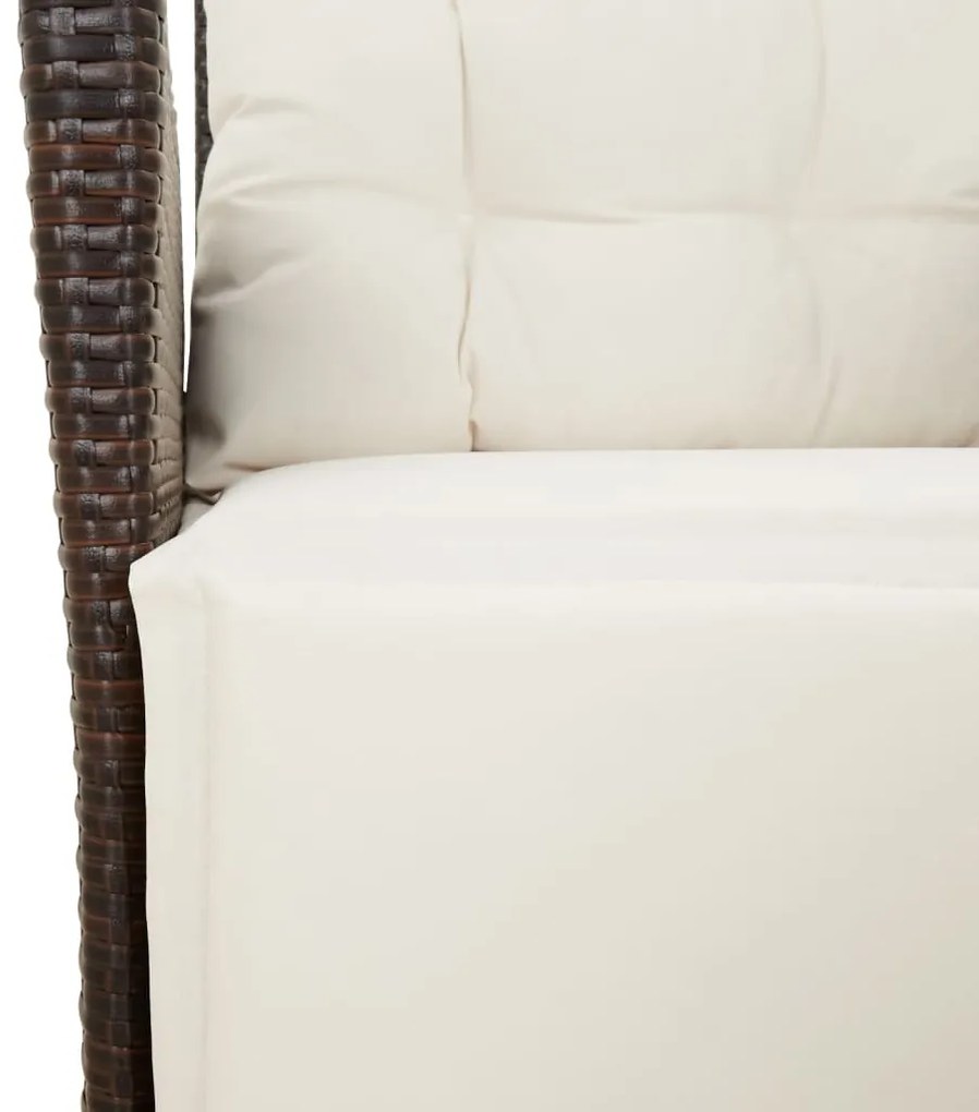 3 pcs conjunto jantar p/ jardim c/ almofadões vime PE castanho