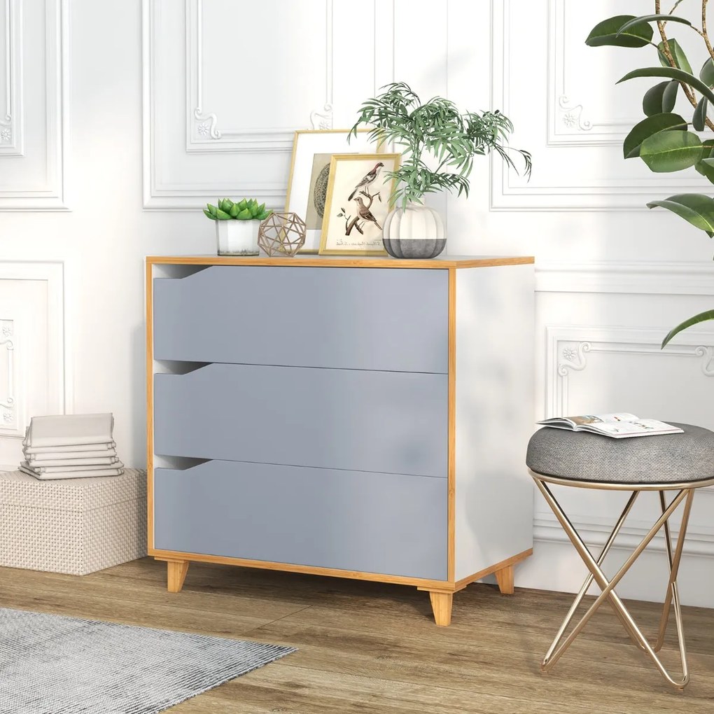 Cómoda de 3 gavetas Mesas de cabeceira com pegas integradas Dispositivo anti-inclinação para corredor de entrada Quarto 75 x 42 x 75 cm Cinzento