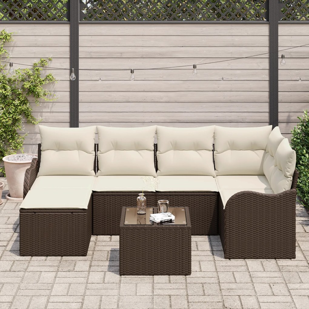 Conjunto de Sofá de Jardim VidaXL de 6 Peças com Almofadas em Poliratt
