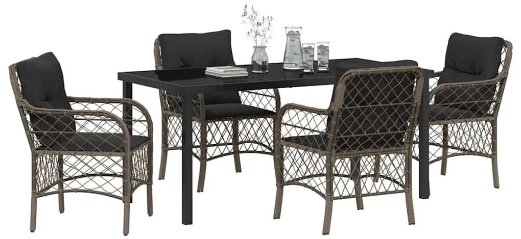 Conjunto de Jantar de Jardim com 5 Peças e Almofadas Cinzas em Rattan