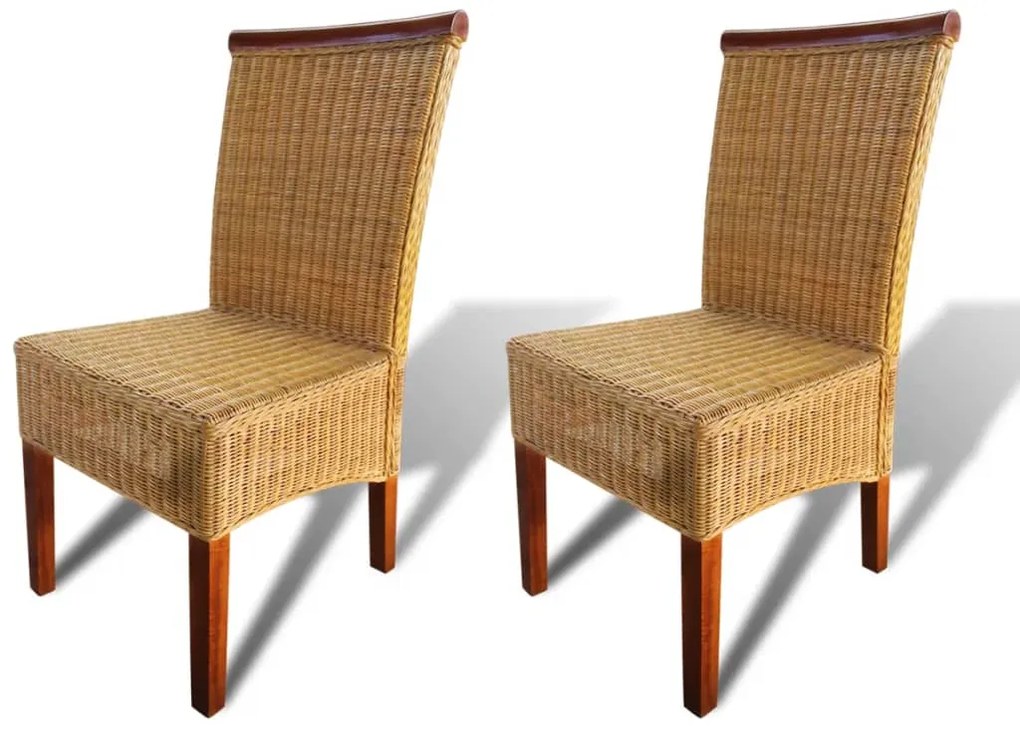 Cadeiras de jantar 2 pcs vime genuíno castanho