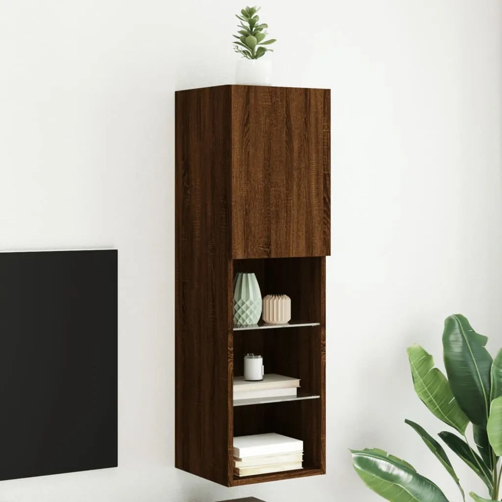 Móvel de TV com luzes LED 30,5x30x102 cm carvalho castanho