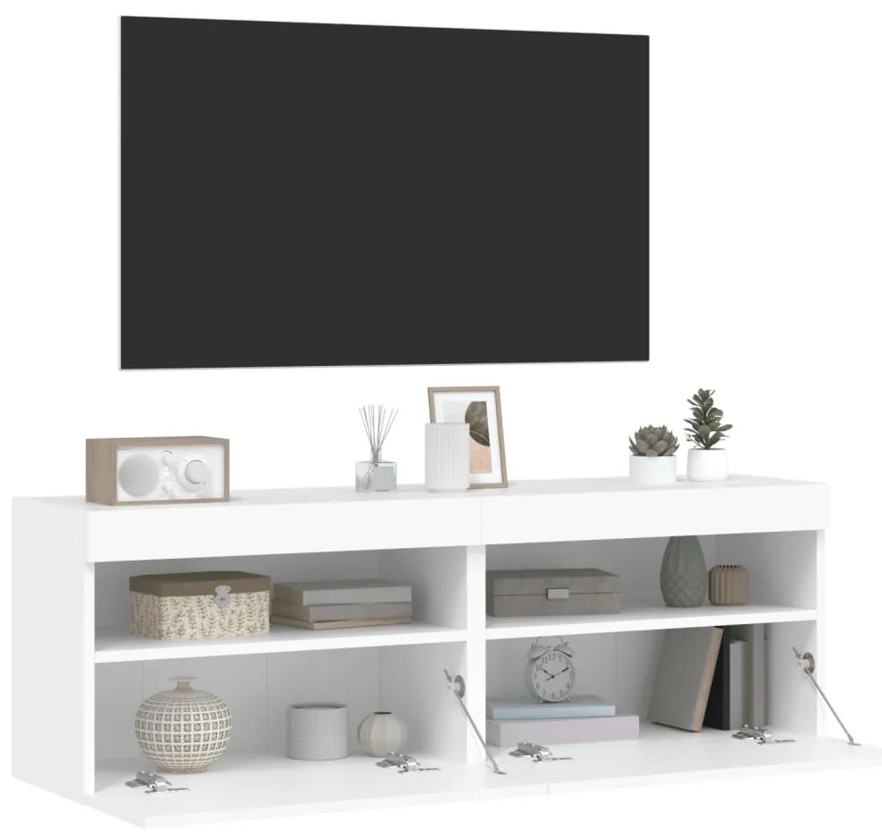Móveis de parede p/ TV com luzes LED 2 pcs 60x30x40 cm branco