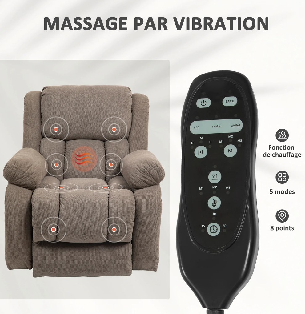 Cadeira Elevatória e Reclinável, 93 x 104 x 100 cm, 8 Pontos de Massagem Castanho
