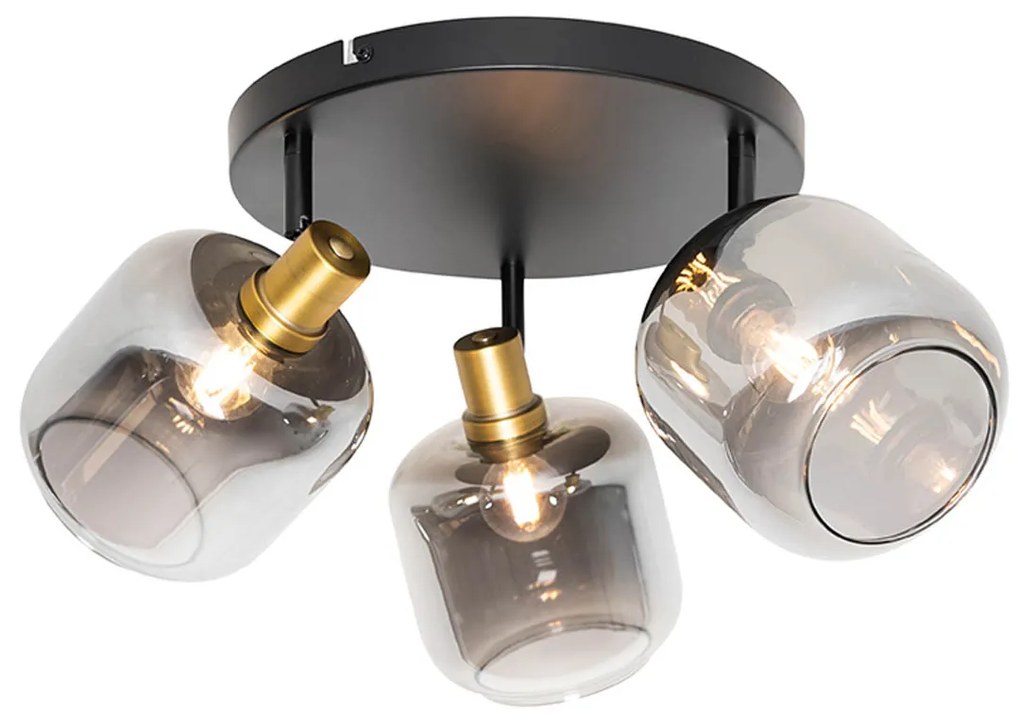 Candeeiro de teto moderno preto com dourado e vidro fumê incl. 3 Wifi P45 - Zuzanna