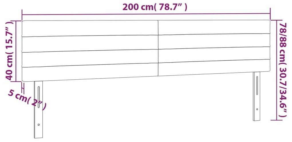 Cabeceira de cama c/luzes LED veludo 200x5x78/88cm verde-escuro