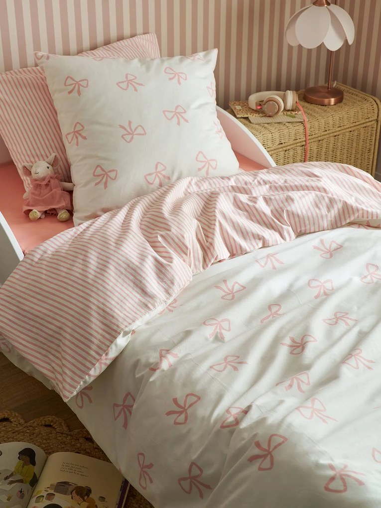 Conjunto de capa de edredão e fronha Laços com algodão reciclado, para criança estampado rosa