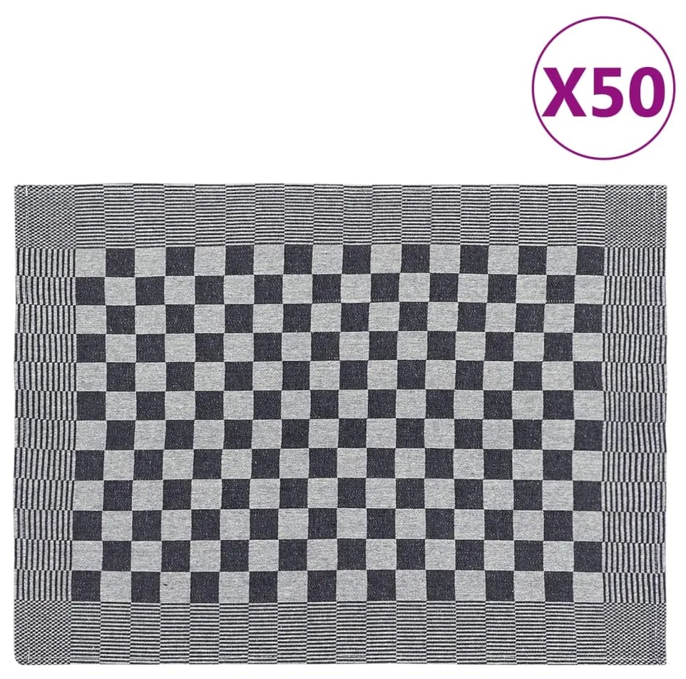 vidaXL Panos de cozinha 50 pcs 50x70 cm algodão preto e branco