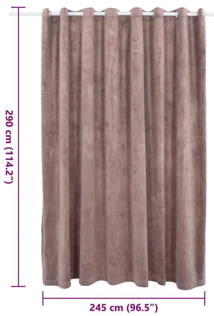 Cortina blackout c/ argolas metal 290x245cm veludo rosa antigo