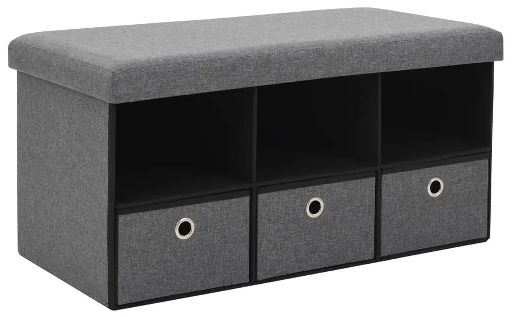 Banco Arrumação Dobrável Linho Falso 76x38x38cm Cinzento Escuro