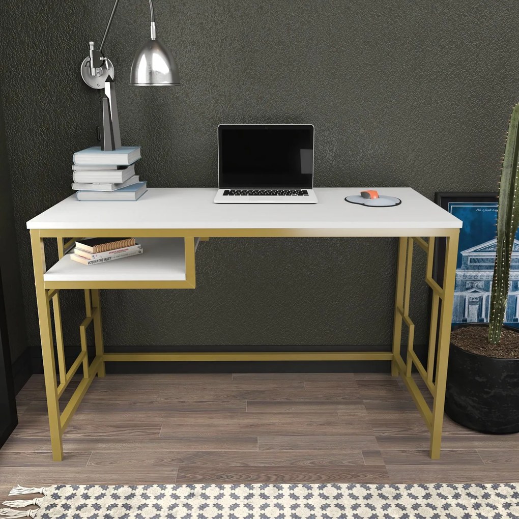 Secretária Kennesaw – Dourado e Branco – 120x60x74,8 cm