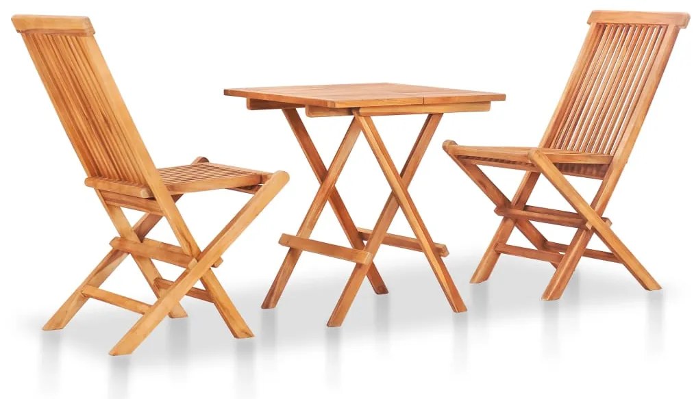 3 pcs conjunto bistrô dobrável madeira de teca maciça