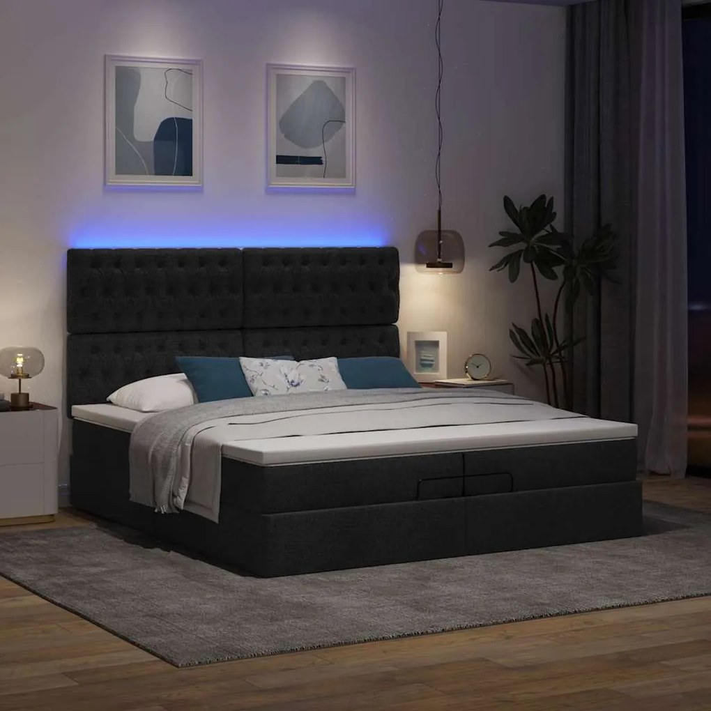 63 / 5,000vidaXL Estrutura de cama otomana com colchões tecido preto