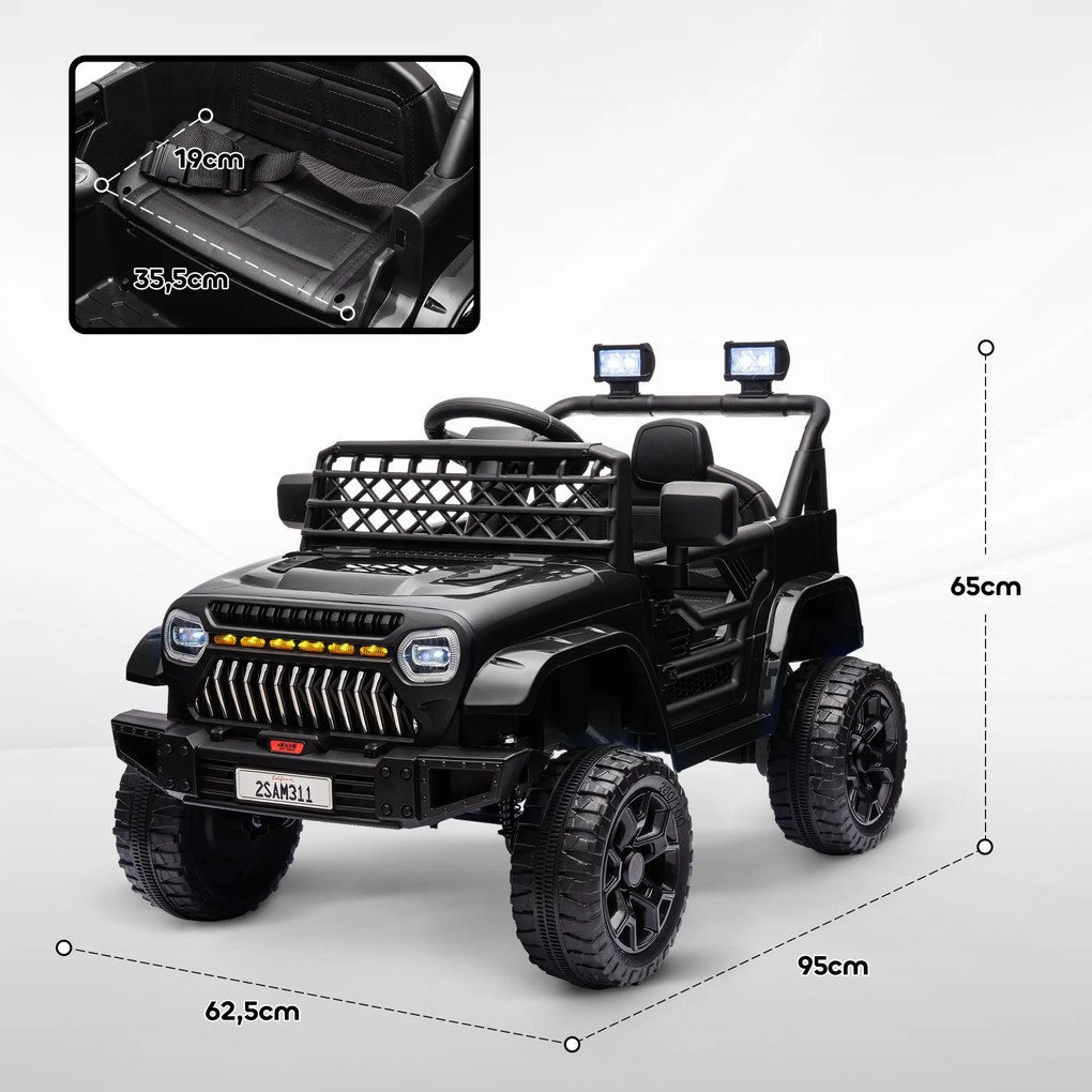 Carro Elétrico para Crianças Carro Elétrico Infantil UTV 12V com Velocidade Ajustável USB e Faróis  95x62,5x65 cm Preto