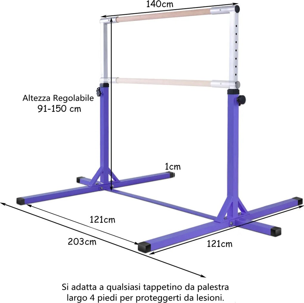 Barra de ginástica horizontal para crianças Barra de treino ajustável em altura Carga ajustável até 100 kg Violeta