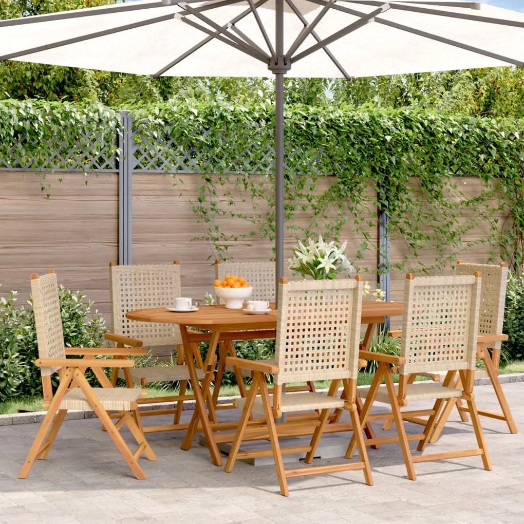 vidaXL Cadeiras jardim reclináveis 6 pcs vime PE/madeira maciça bege