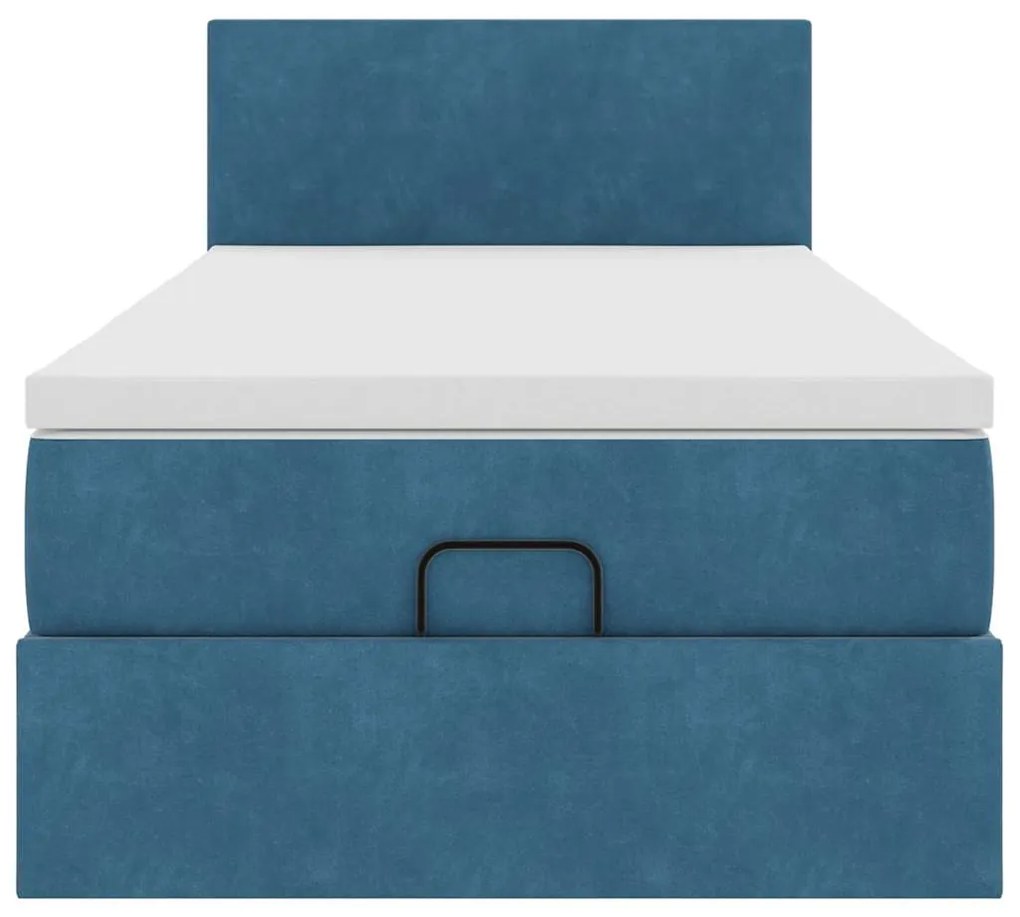 Estrutura cama otomana com colchão azul escuro 90x190cm veludo