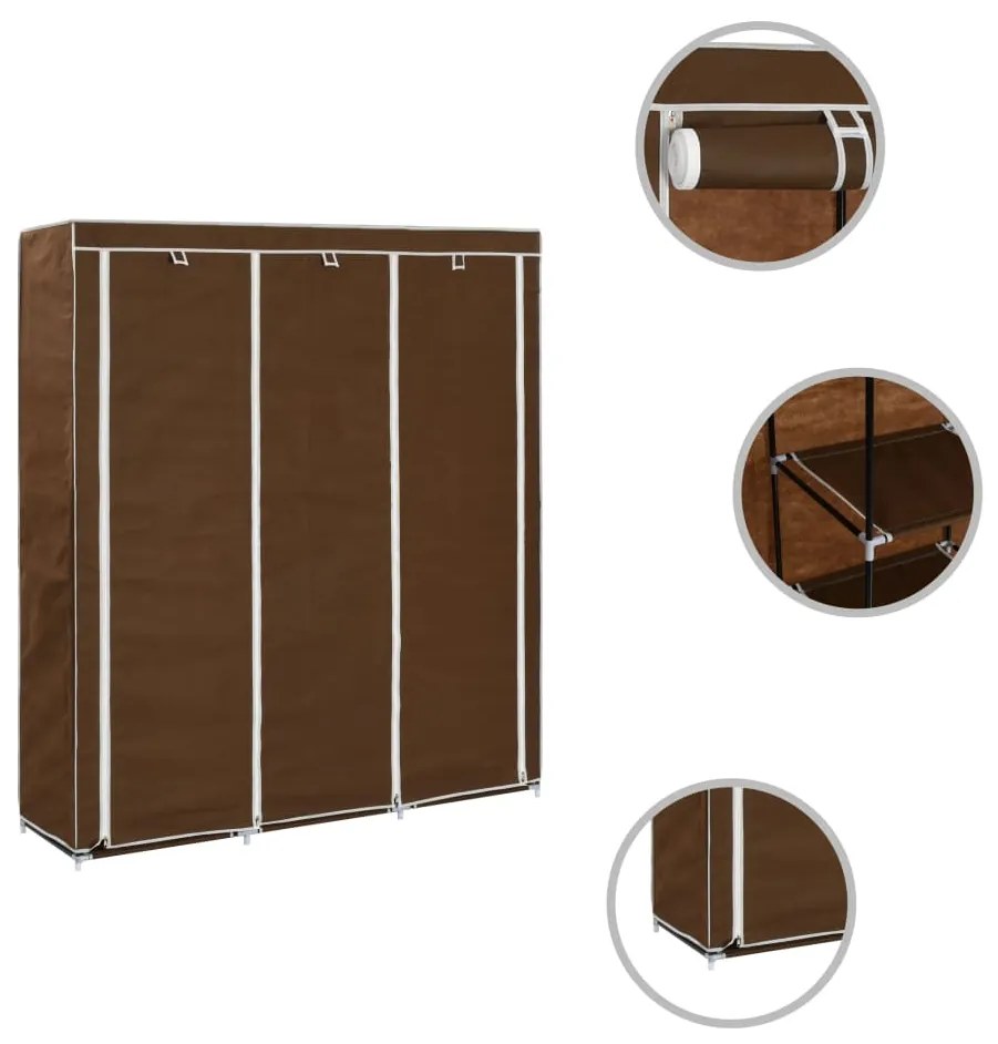 Roupeiro compartimentos e varões 150x45x175cm tecido castanho