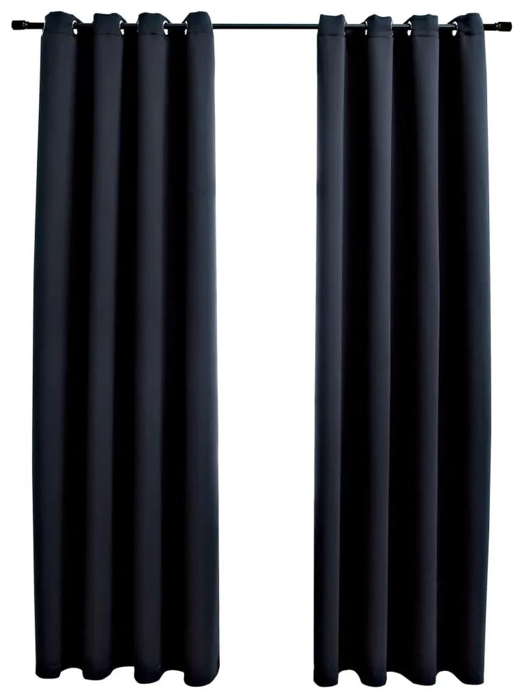 Cortinas blackout com argolas em metal 2 pcs 140x225 cm preto