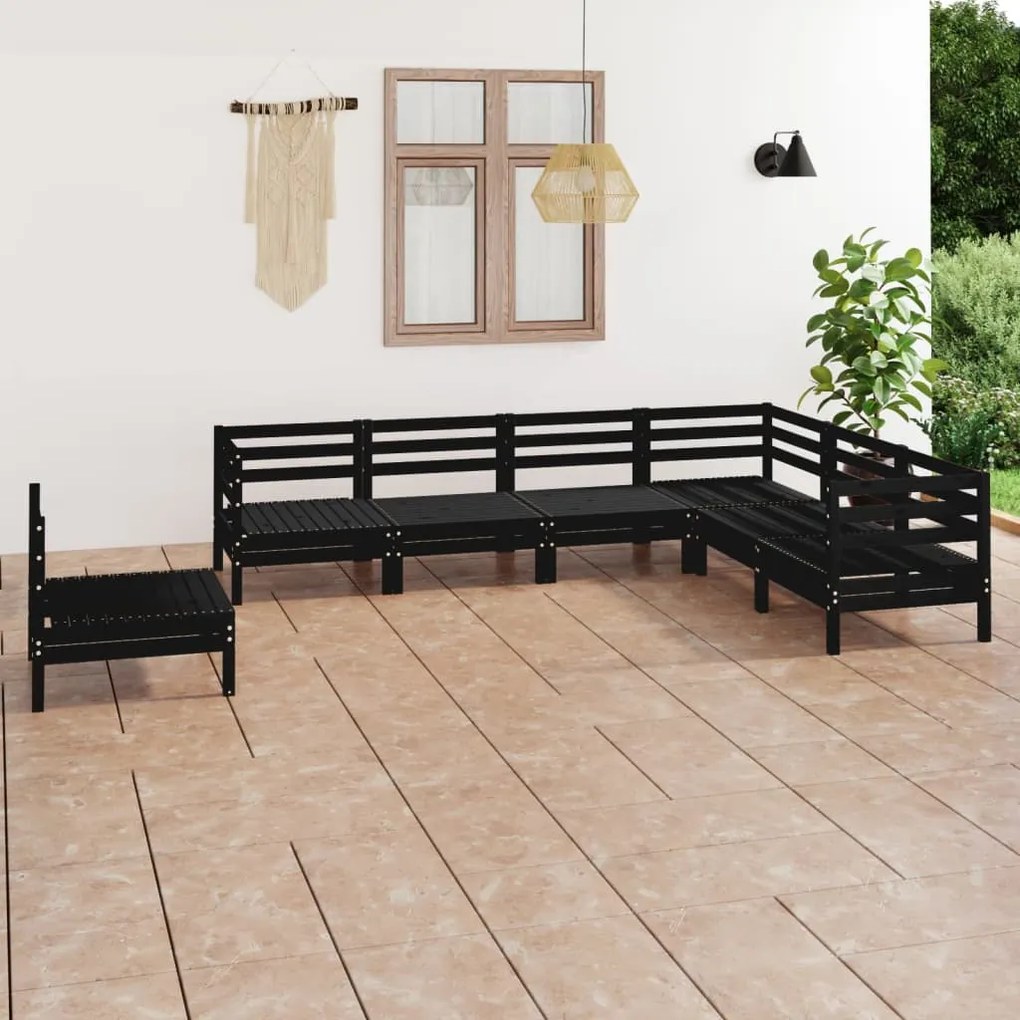vidaXL 7 pcs conjunto lounge de jardim pinho maciço preto