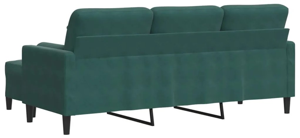 Sofá de 3 lugares com apoio de pés 180 cm veludo verde-escuro
