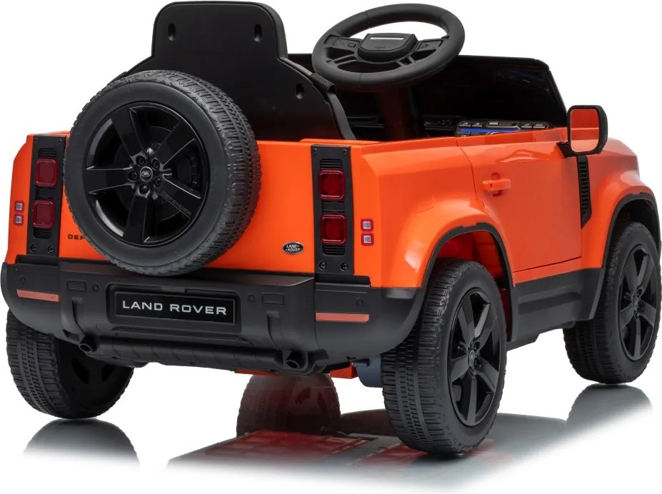 Carro elétrico para Crianças 12V 4x4 Land Rover Defender Rodas de espuma EVA, Assento Couro ecológico, Controlo remoto Laranja