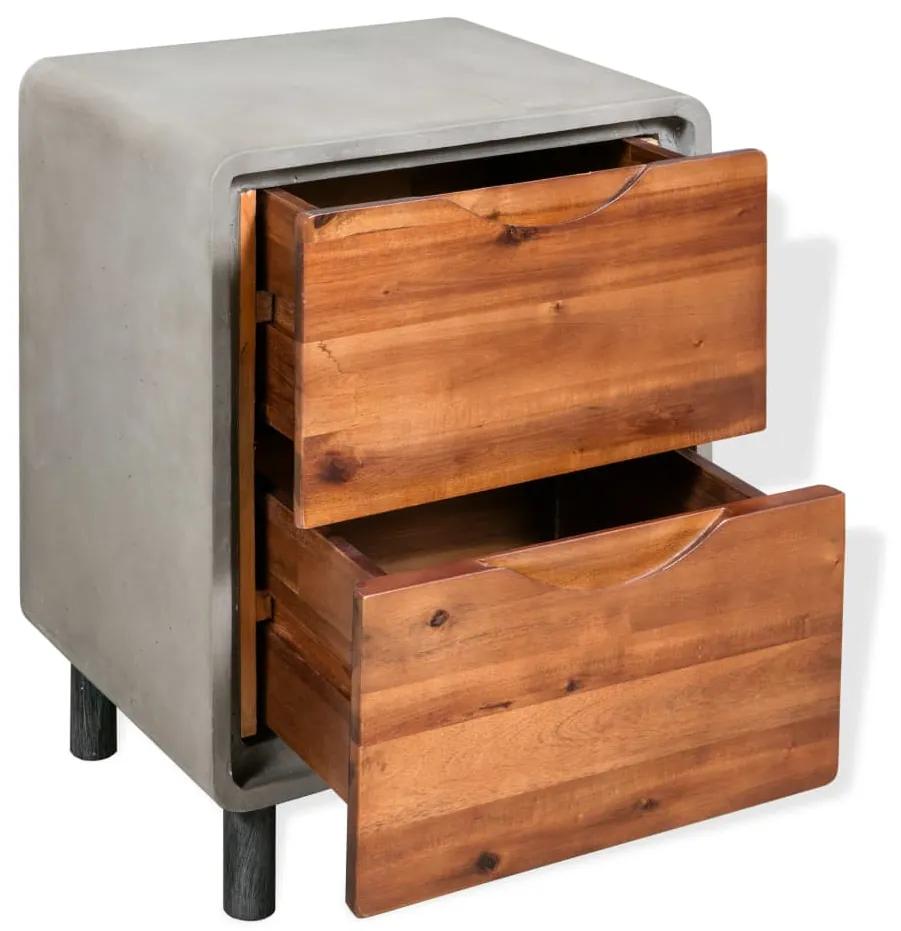 Mesa de cabeceira em betão e madeira acácia maciça 40x30x50 cm