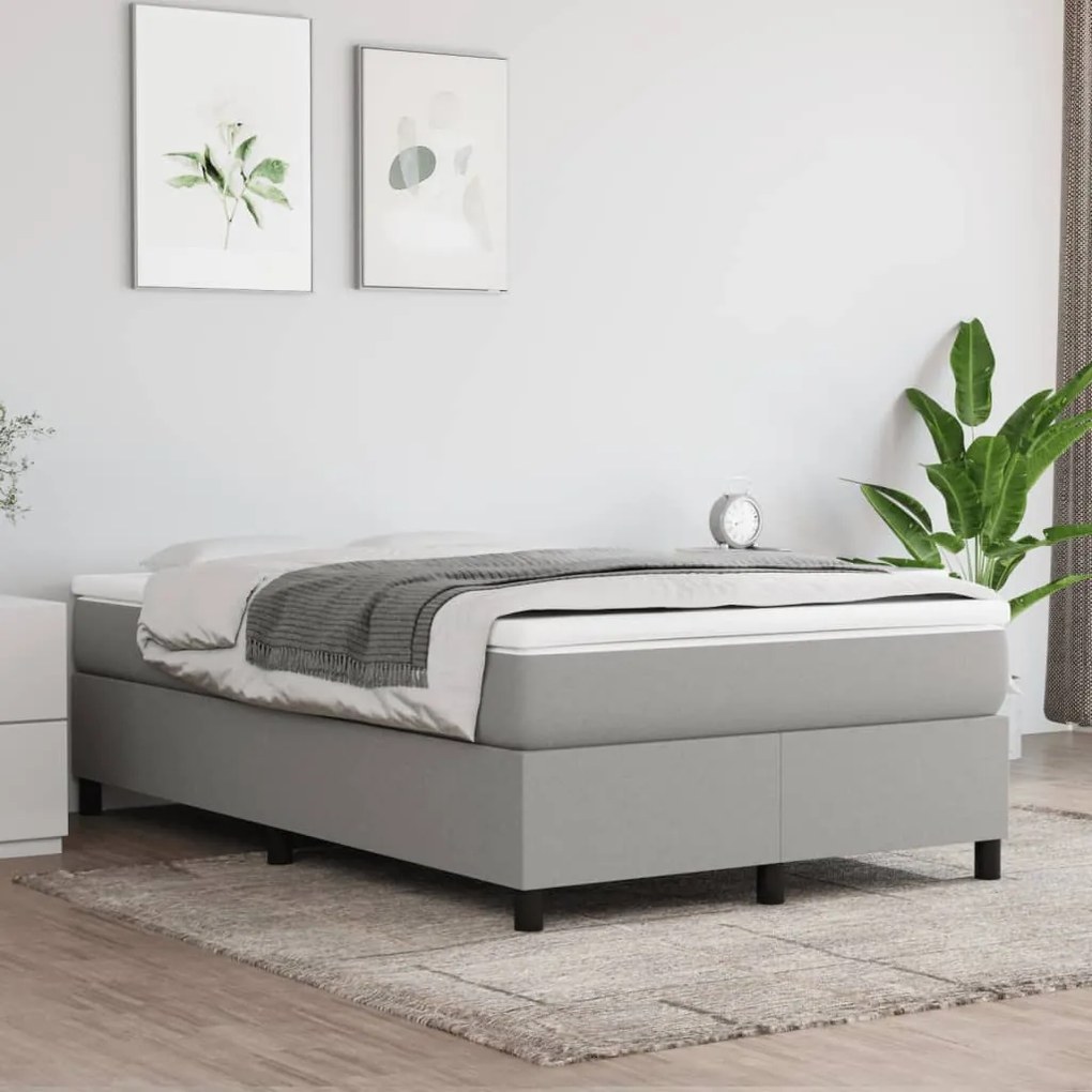 Cama boxspring com colchão 120x190 cm tecido cinzento-claro