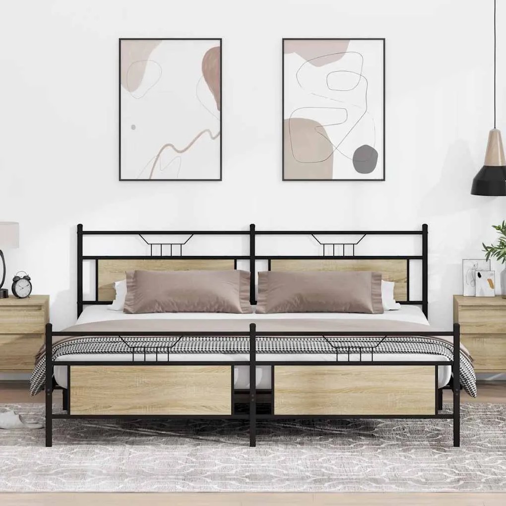 vidaXL Estrutura de cama sem colchão 193x203cm metal carvalho sonoma