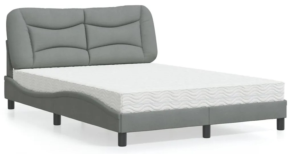 Cama com colchão 140x200 cm tecido cinzento-claro