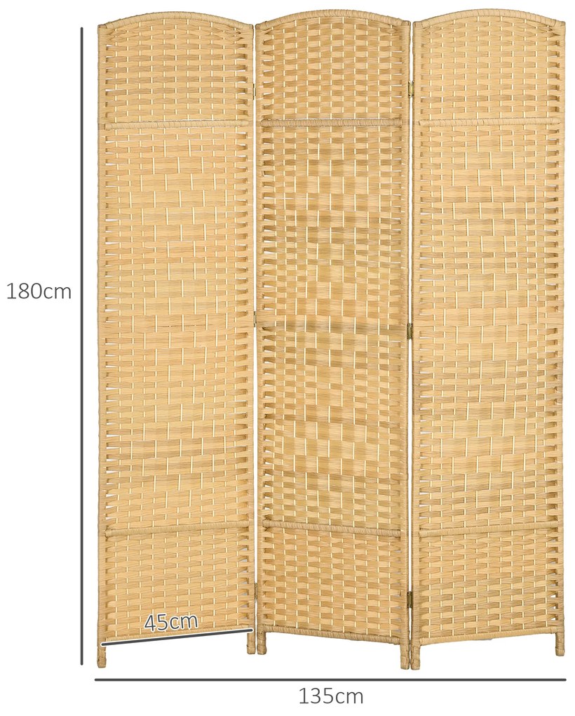 Biombo Dobrável de 3 Painéis Divisor de Ambientes 135x180 cm Ecrã de Privacidade de Polipropileno Madeira
