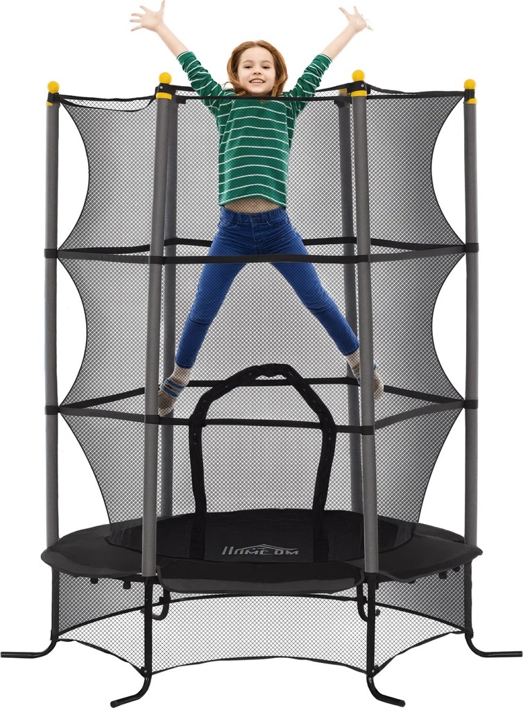 Trampolim infantil Ø 1,63 × 1,9 m de altura Rede de segurança Porta com fecho de correr Proteção para molas 6 postes almofadados Incluído Preto