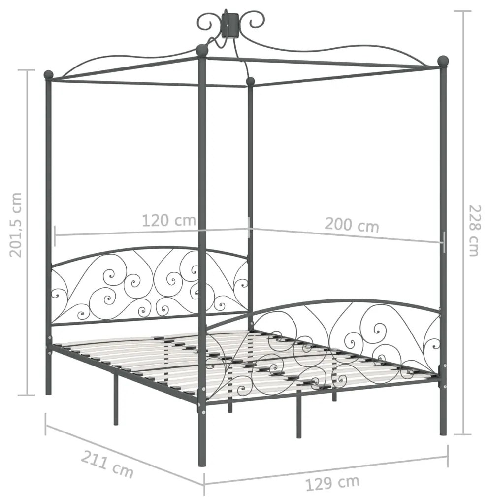 Estrutura de cama com dossel 120x200 cm metal cinzento