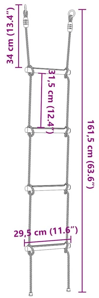 Escada de corda para crianças com 4 degraus multicor