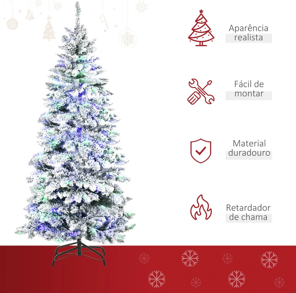 HOMCOM Árvore de Natal 210 cm com 250 Luzes LED Árvore de Natal Nevada