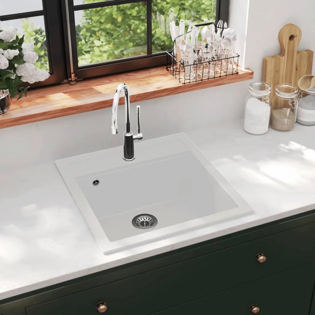 144857 vidaXL Lava-louça com 1 cuba granito branco