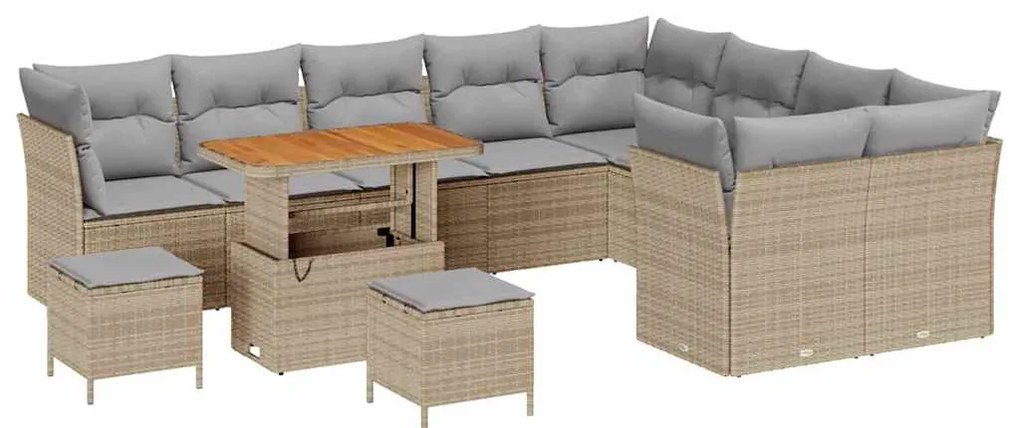 Conjunto de Sofás de Jardim de 12 Peças com Almofadas Bege Vime Acácia