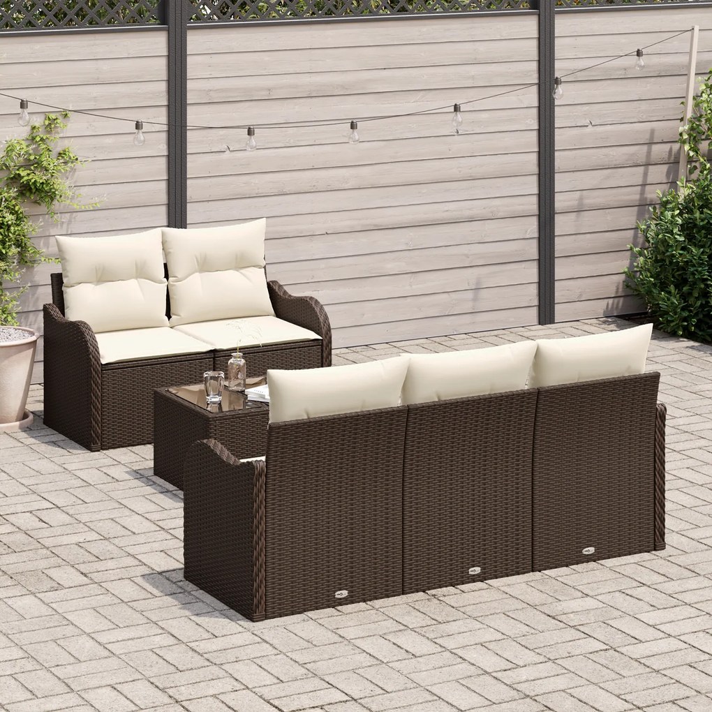 Conjunto de Sofá de Jardim vidaXL 6 Peças com Almofadas Marrom de Ratt
