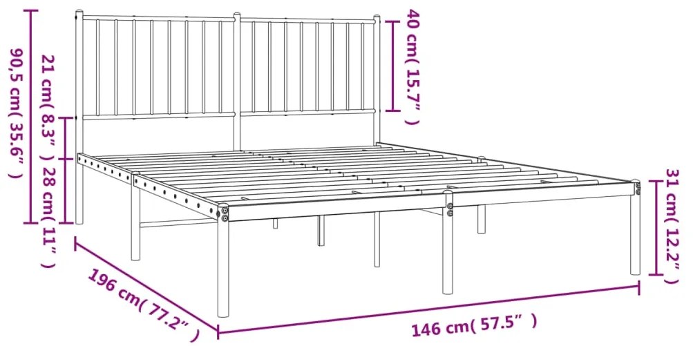 Estrutura de cama com cabeceira 140x190 cm metal preto