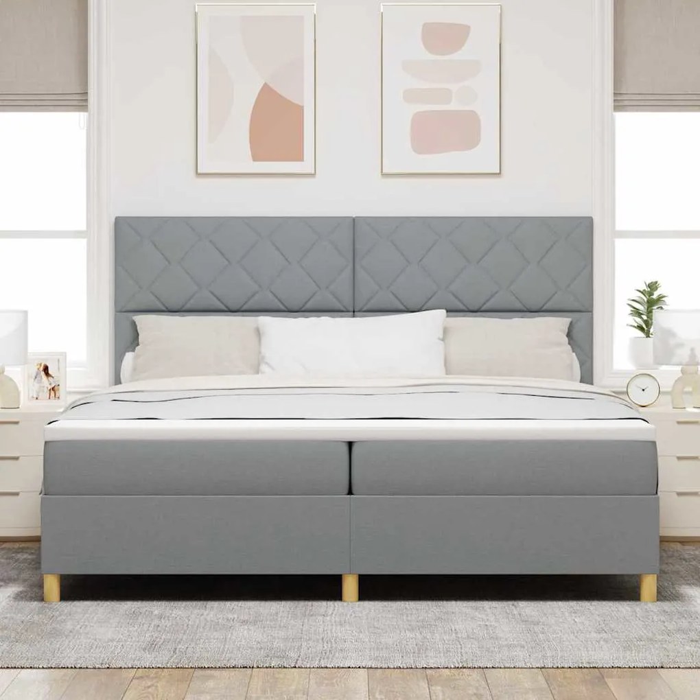 Cama Box com Colchão e Luz LED Cinza Claro 200x200 cm Tecido