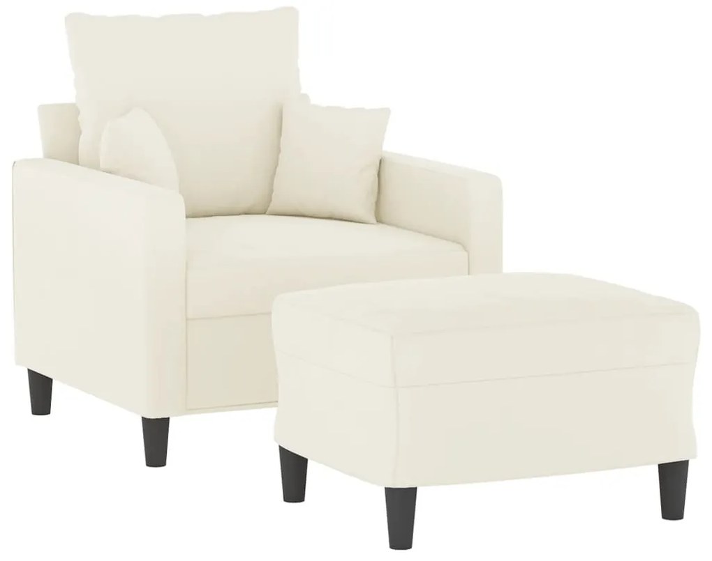 Poltrona com apoio de pés 60 cm veludo cor creme