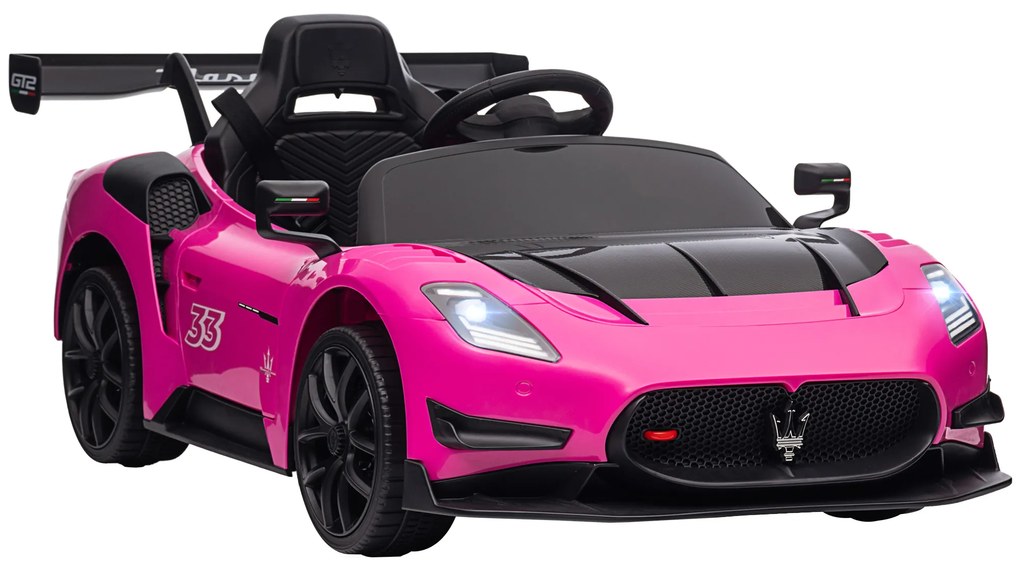 AIYAPLAY Carro Elétrico 12V para Crianças Maserati GT2 Rosa Controlo Remoto Faróis LED Buzina e Música 115x60x45 cm | Aosom Portugal